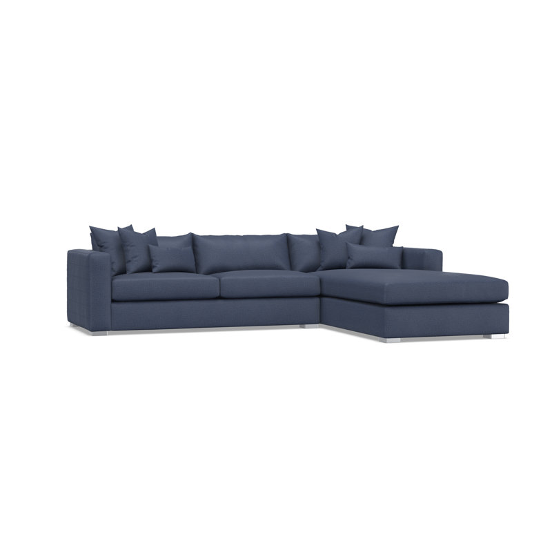 Sectional, Blue Polyester, Right Hand Facing