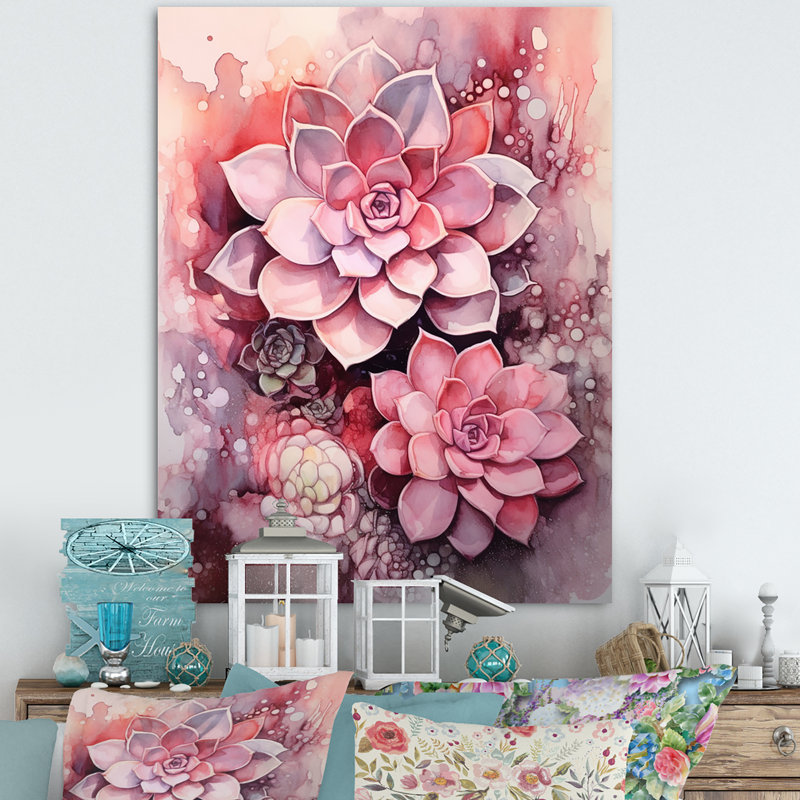 Rose, crème, résistance des plantes grasses, Toile tendue, H 32 po x l 16 po x P 1 po