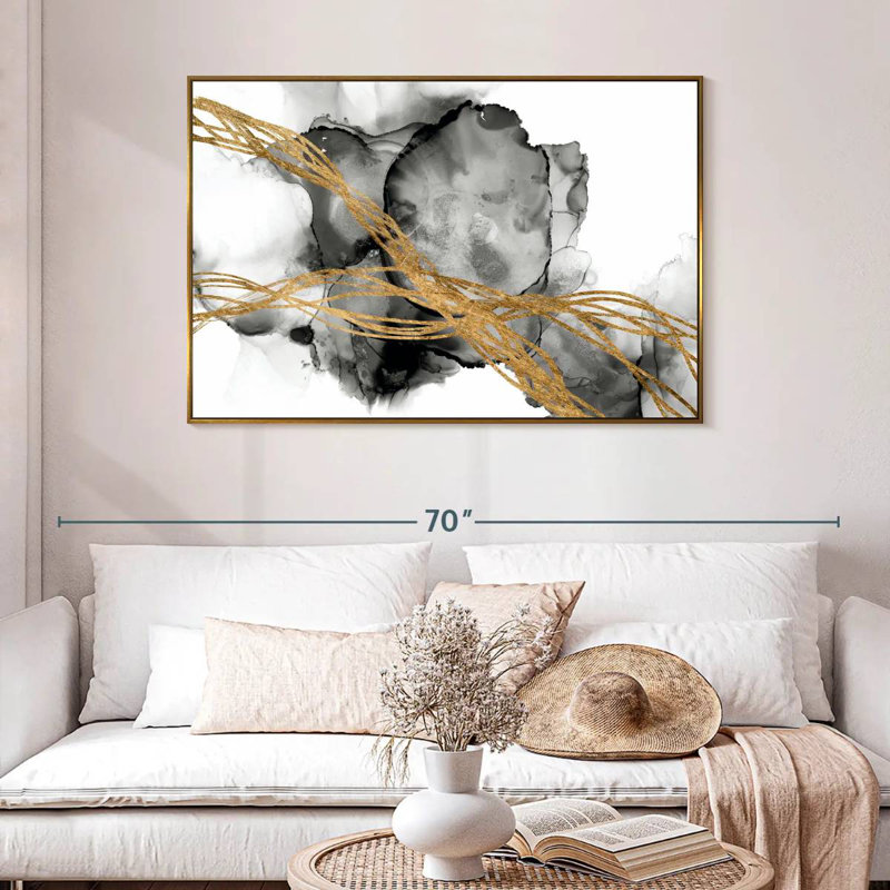 Matrice ondulée I, 46 po x 31 po, Cadre flottant doré