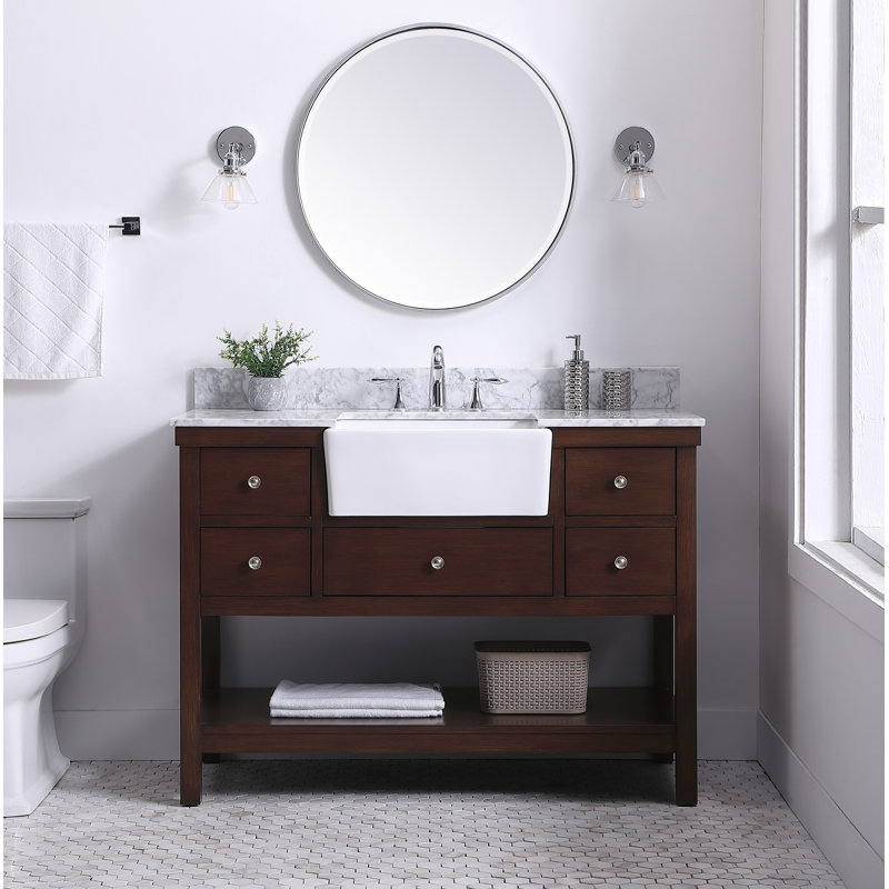 Moton 48'' Single Bathroom Vanity with Genuine Marble Top, Teak