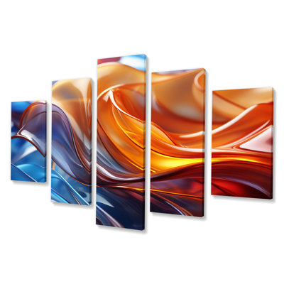 Orange et bleu, fractale surréaliste II - reproduction d'art sur toile abstraite - 5 panneaux