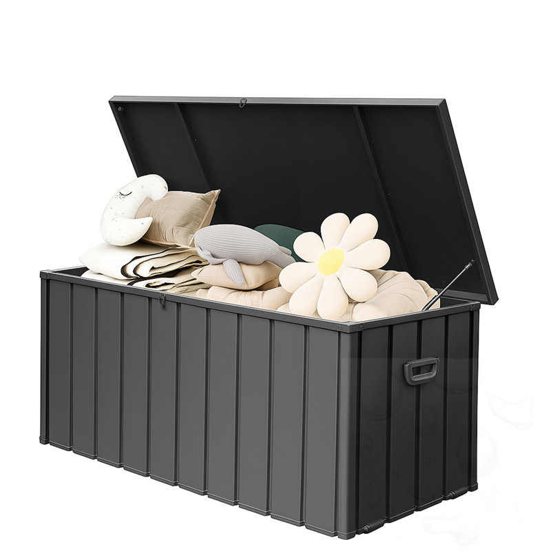 190 Gallon Outdoor Metal Deck Box With Lockable Storage, Dark Gray