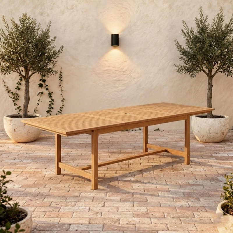 Alyisa Extendable Rectangular FSC Wood Outdoor Dining Table - Light finish, Light Brown