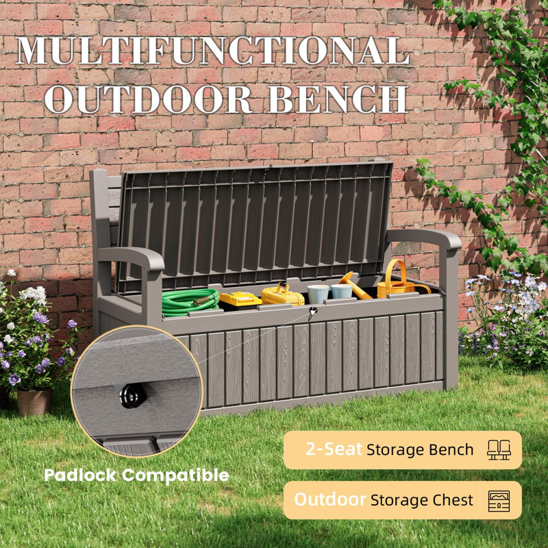 Banc de terrasse verrouillable 80 gallons avec rangement, Gris