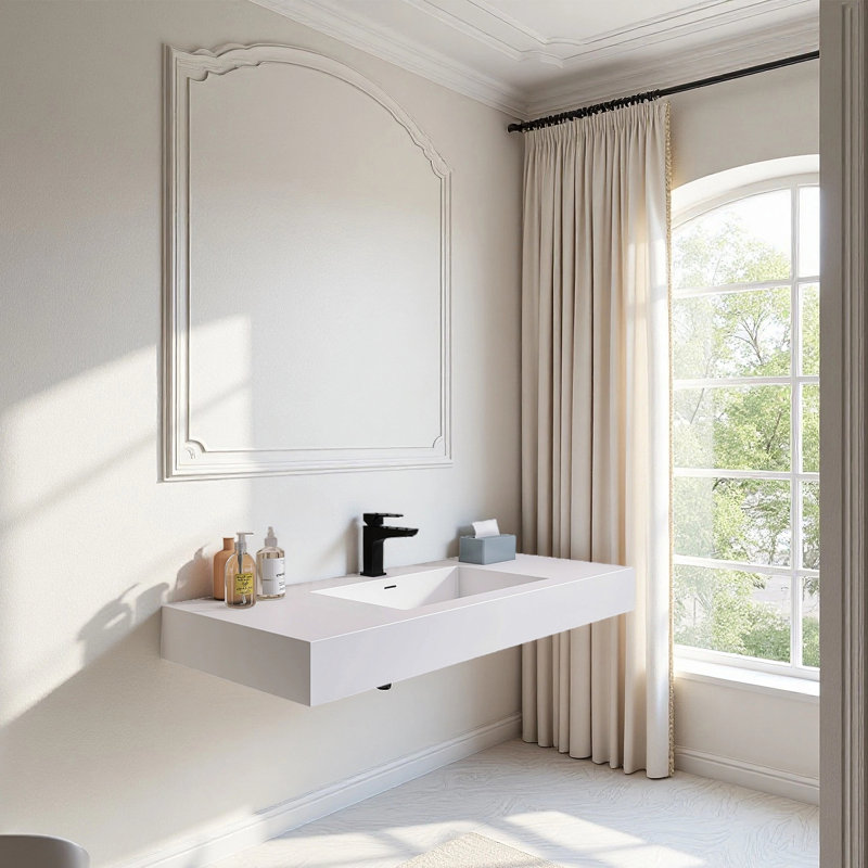 47.2'' Wall-Mount Stone Resin Bathroom Sink Rectangular Vessel Sinks For Bathroom