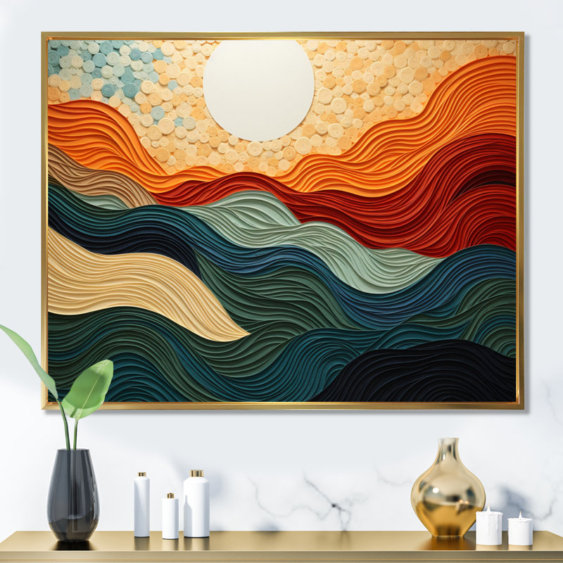 «Desert Sands Abstract», art mural sur toile, Cadre flottant doré, H 24 po x l 32 po x P 1 po