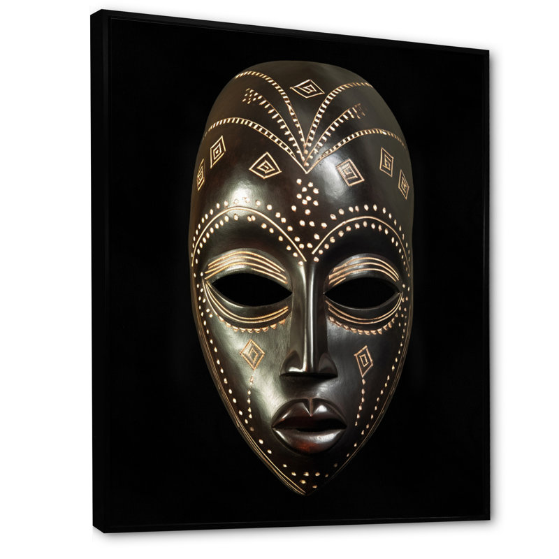 Ethnique masque africain traditionnel XX - Tribal africain grand art mural, Cadre flottant noir, H 20 po x l 12 po x P 1 po