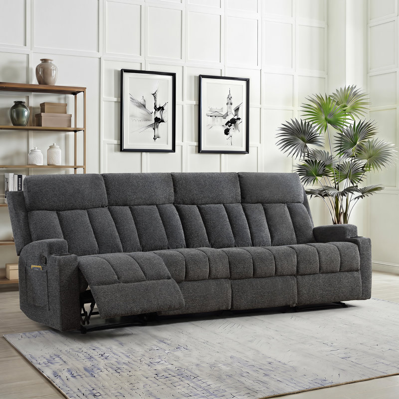 Canapé inclinable manuel 4 places avec porte-gobelets et rangement pour poche, Gris foncé