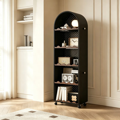 5 Tier Bookcase with Saddle Leather Surround