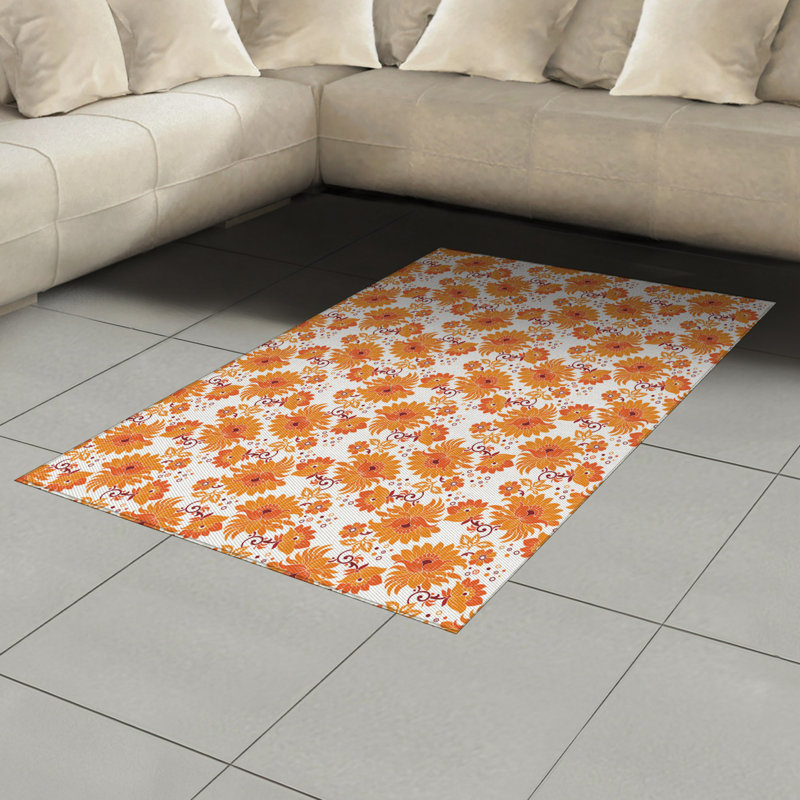 Orange High Density Long Fiber Poly Threads Decorative Area Rug Carpet, Rectangle 4' x 5'8"