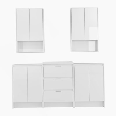 Ensemble de meuble-lavabo autoportant 72 po avec lavabo en résine 72 po, 2 armoires de rangement et 2 armoires murales, portes et tiroirs à fermeture en douceur, blanc brillant, contreplaqué