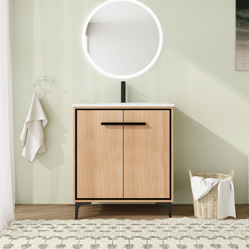 Meuble-lavabo simple 30,07 avec comptoir, Brun clair