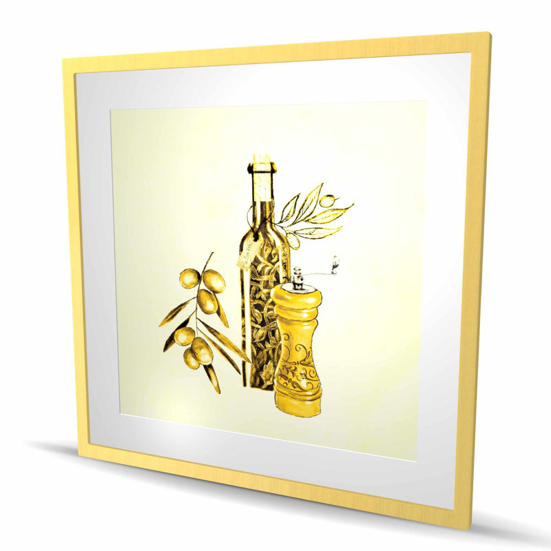 Reproduction encadrée d'huile d'olive et de poivre - jaune