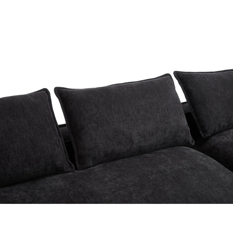 Upholstered Sectional Sofa Couch, Black Fabric