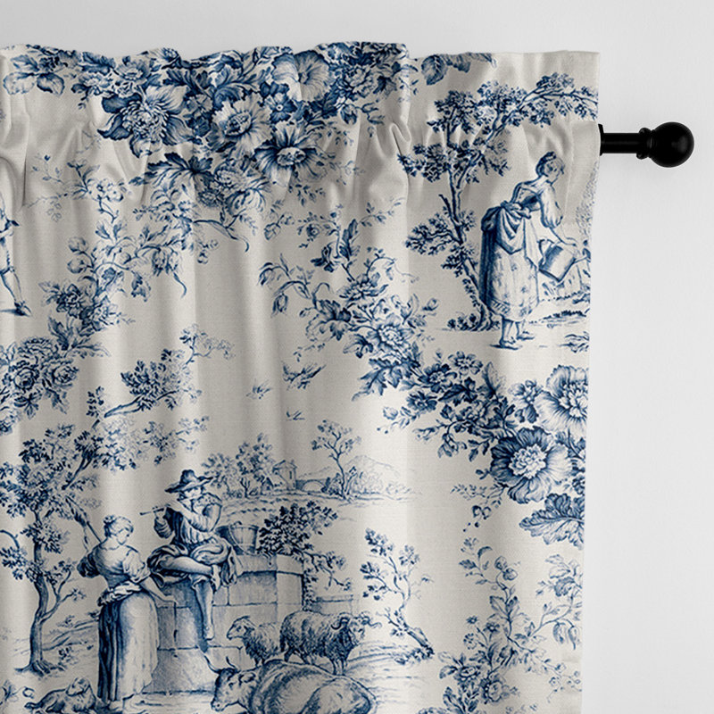Provence 100% Cotton Toile Room Darkening Rod Pocket Single Curtain Panel, 50" W x 108" L