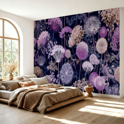 Papier peint adhésif auto-adhésif moderne pour la chambre à coucher avec univers mystique floral «Peel and Stick» L 69 po x l 96 po