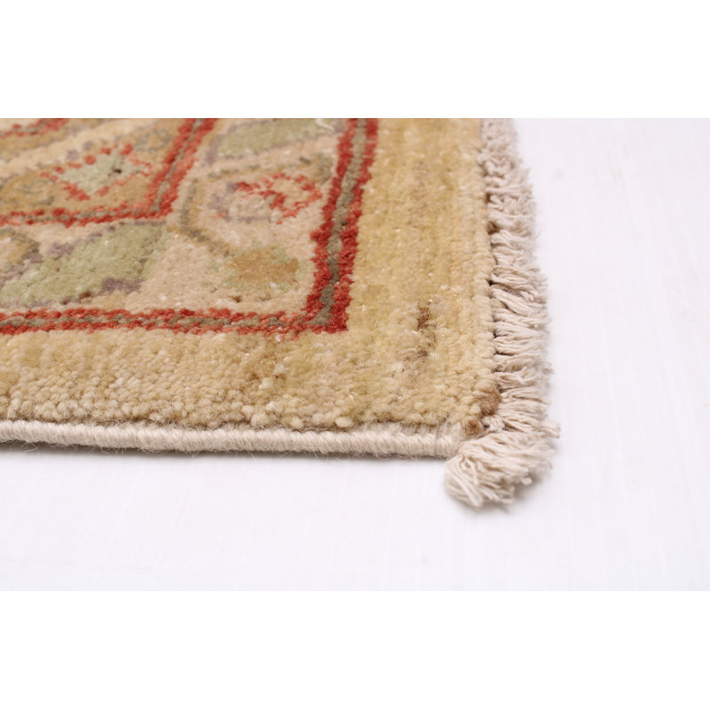 Tapis jaune clair en laine noué à la main de conception unique 9 pi 8 po x 12 pi 9 po New Age