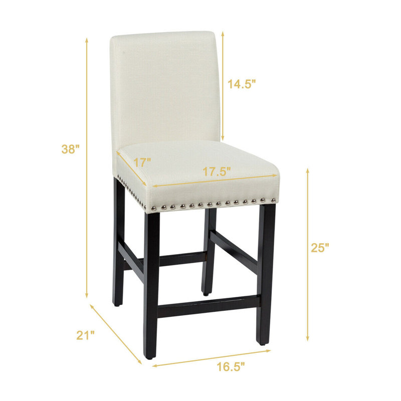 Bilus Upholstered Counter Stool with Solid Wood Frame, Beige