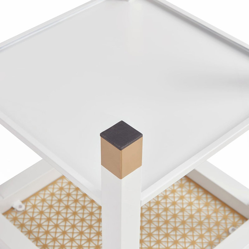 Table de bout en verre, table d'appoint de style moderne, table carrée pour le salon, verre trempé avec structure en métal, table de chevet, 2 couches, blanc