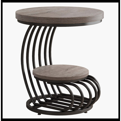 Round End Table, 2 Tiers Faux Marble Side Table With Storage Shelf