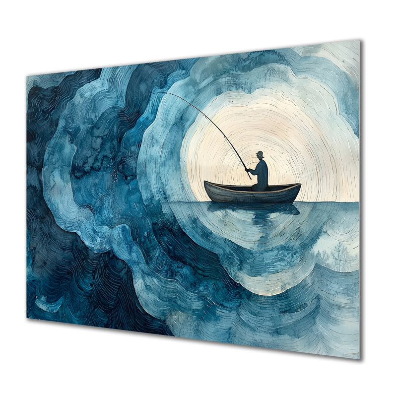 Paysage de glissade en bois de pêche - Art mural en métal pour la pêche en bateau, H 24 po x l 32 po