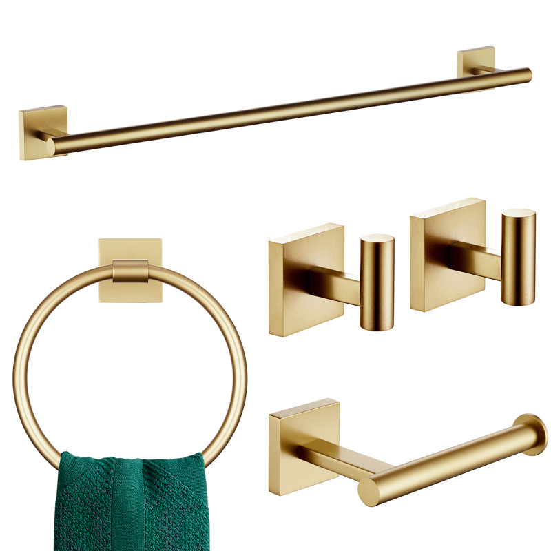 5 Piece Bathroom Hardware Set, Brushed Gold