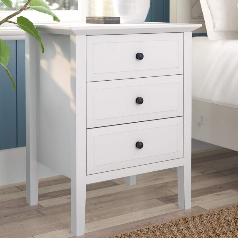 Xanthe 55.88cm W Solid Wood Bedside Table, White