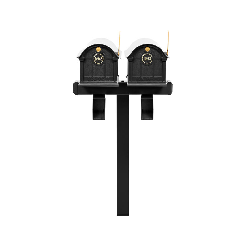 Balmoral Duo Mount Mailbox /w/ Personalized Door Medallion & Newspaper Box (2 Mailboxes,  Duo Mount Post, 2 Newspaper Boxes, 2 Door Medallions)
