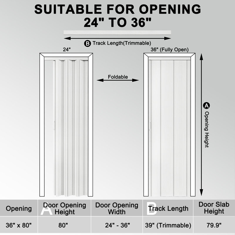 80“ Panelled PVC/Vinyl Accordion Door