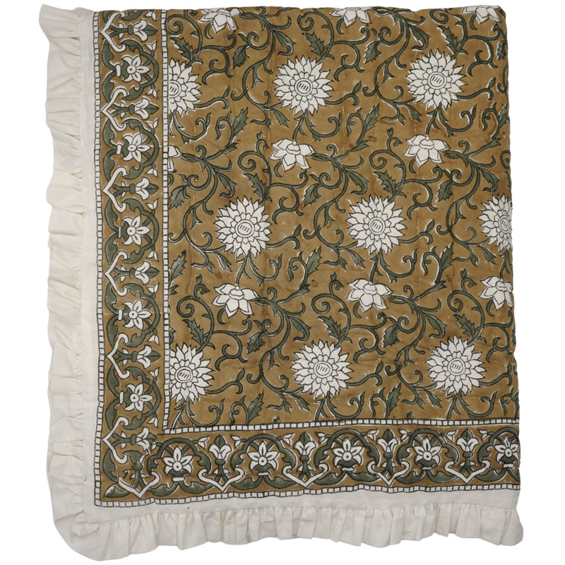 Literie bohème de luxe à motif floral en tissu imprimé Fab Fabine pour chambre et canapé, Blanc / jaune, Lit simple