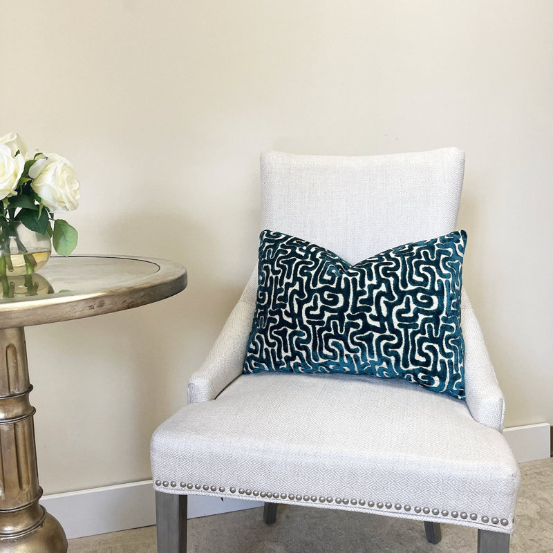 Velvet Maze Lumbar Throw Pillow Cover, Teal