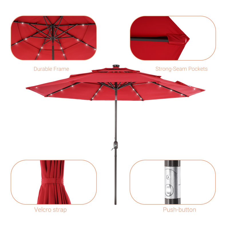 Parasol de marché éclairé 120 po Sanfra, Rouge piment