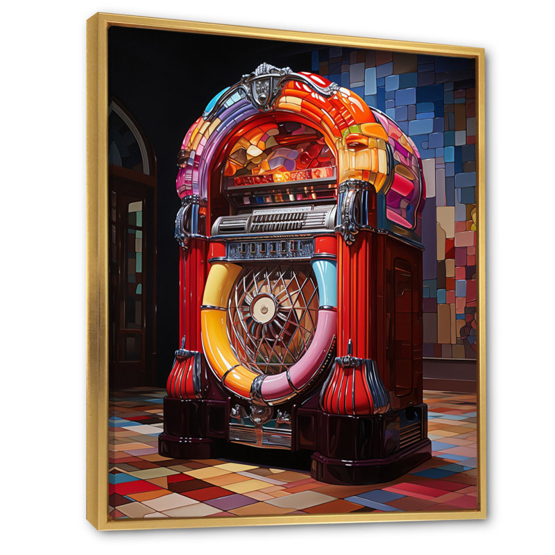 Jukeboxes Nostalgic Melodies II - Entertainment Canvas Prints, H 32 po x l 16 po x P 1 po, Cadre flottant doré