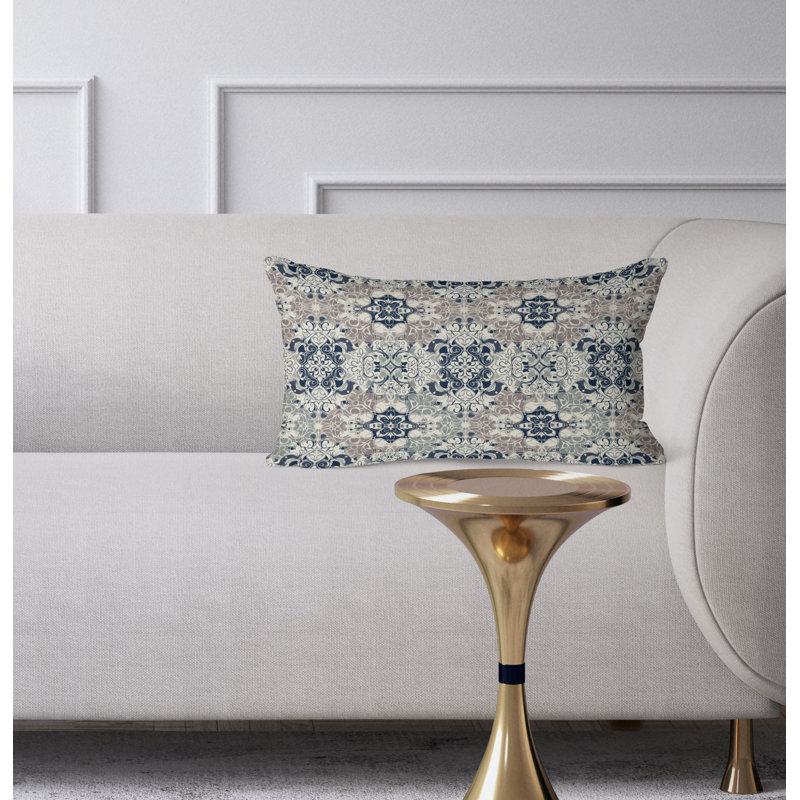 Vibrant Botanicals  Rectangular Throw Pillow, Blue/Ivory
