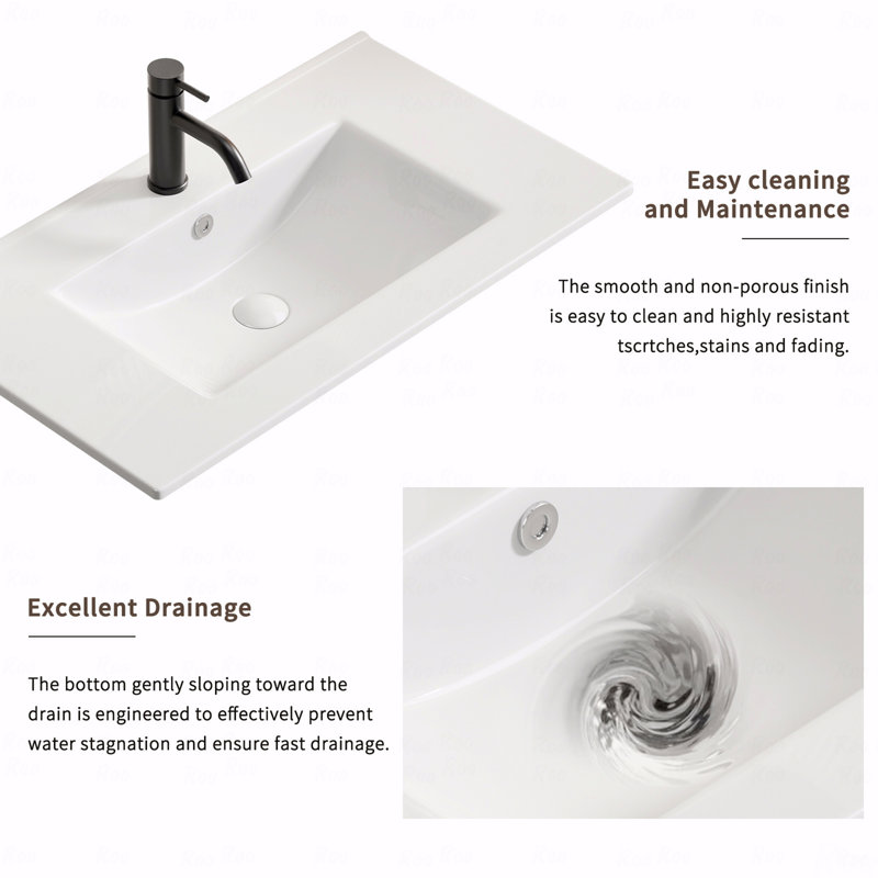 36" Bathroom Vessel Sink, Ceramic Bathroom Vanity Sink Top Without Overflow (Only Sink, No Cabinet)