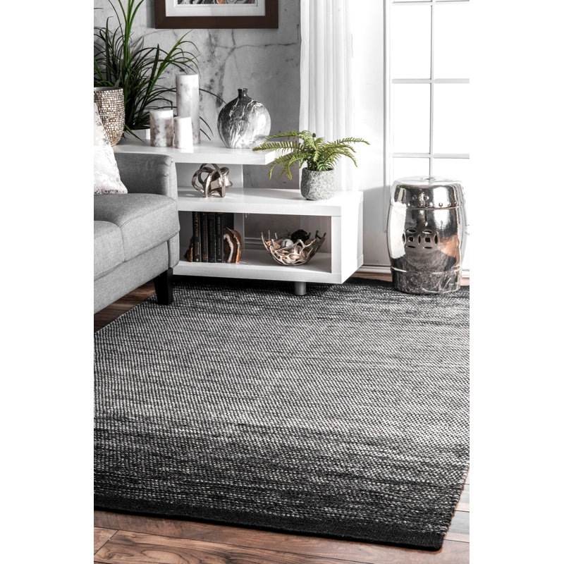 Tapis en coton/laine noire Charmine, Rectangle 5 pi x 8 pi