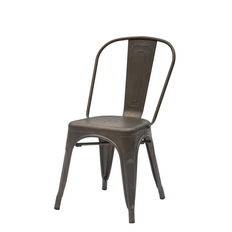 Bourdeau 43cm H Metal Slat Back Stacking Side Chair, Dark Grey