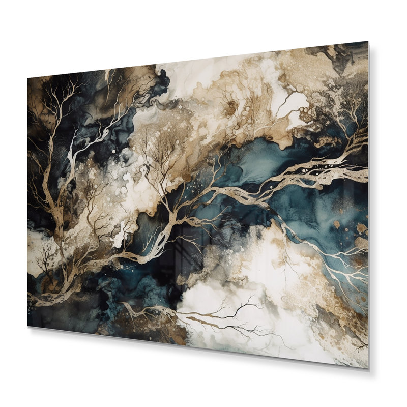 Blue Beige Marbled Dreamscape I - Modern Geometric Metal Wall Decor, 12" H x 20" W