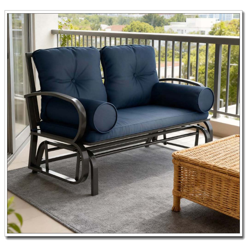 Double Patio Glider Loveseat with Cushions and Pillow Armrests