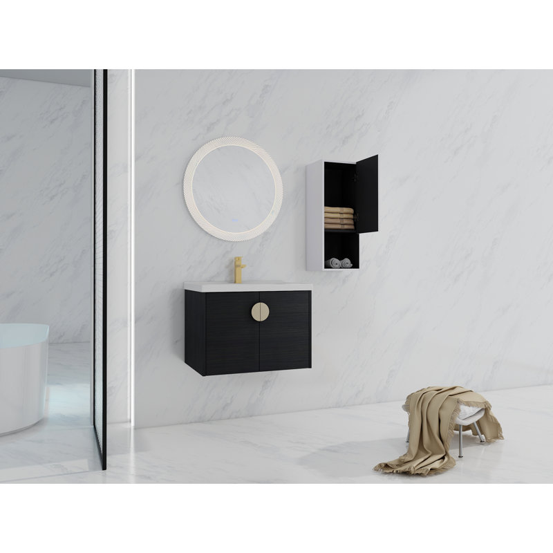 Meuble-lavabo moderne avec lavabo en céramique et rangement latéral