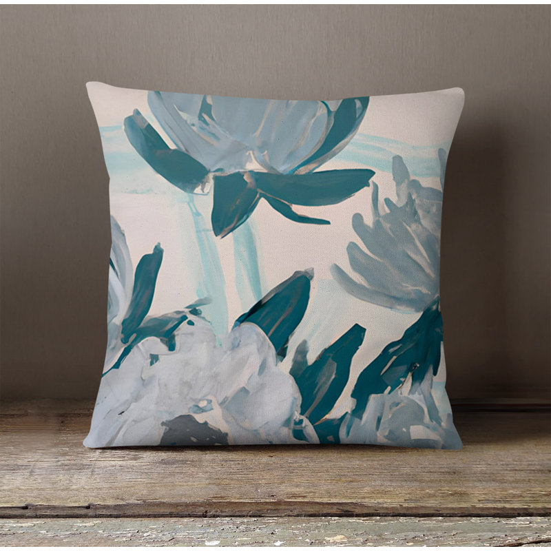 Throw Pillow With Insert, Blue/Beige Floral 3, 20"H x 20"W