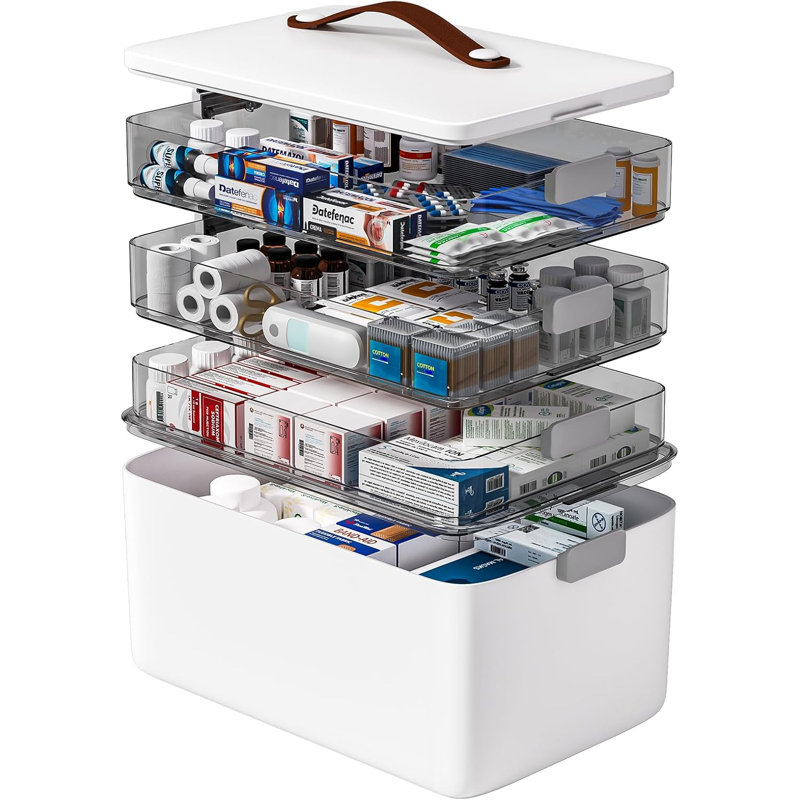 JOYBOS 4-Tier Medicine Box with Leather Handle, Home Medicine Organizer for Storage and Gifting - 23QT（4 -Tier）