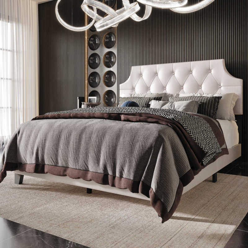 Lit plateforme en cuir Mekelle, Rose, Simple