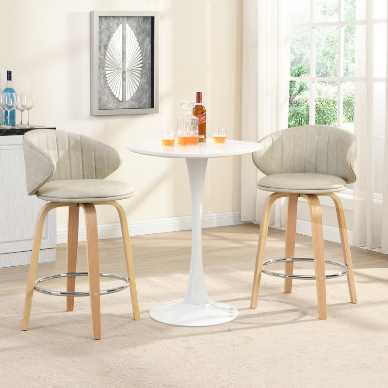 Swivel Upholstered 26" Bar & Counter stool with  Wood Frame, Beige