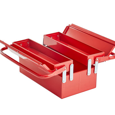 Red 14 - Inch 2 Tier 3 Tray Folding Cantilever Toolbox With Comfort Handles | Ample Space For Tool Organization Lock Hole Item Protection Smooth Flip Top Design Suitable Vehicle Storage Dual Maximum