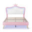 Structure de lit double pleine grandeur avec lumières DEL, lit princesse rembourré moderne avec tête de lit couronne, blanc et rose-761233975