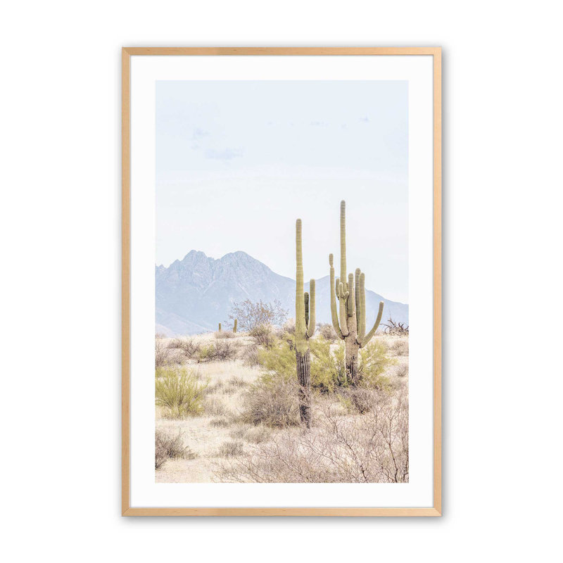 Mountain Cactus Scene, impression roulée, Érable brut encadré, H 17 po x l 13 po x P 1,25 po