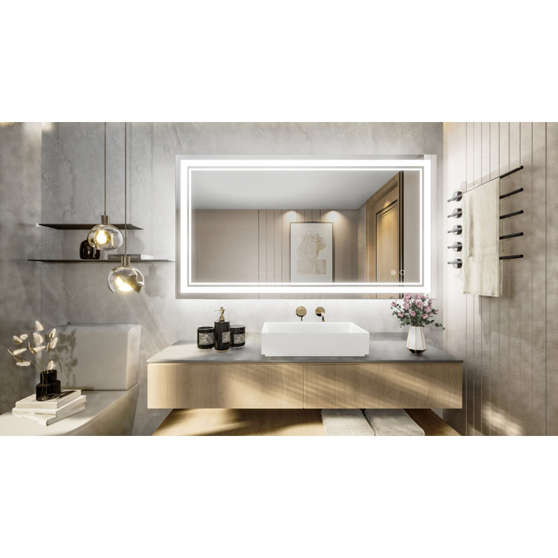 Adorna Frameless LED 3 Color Dimmable Lighting Bathroom Vanity Mirror, Memory Function, Anti-fog, 24" x 40"