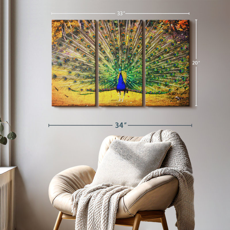 «Blue Peacock Flaunting Wall Art» sur toile, H 20 po x l 33 po x P 1,25 po