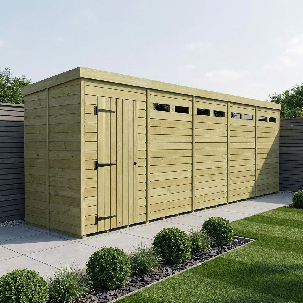 Total Sheds 20ft x 5ft Security Pent Shed - Heavy-Duty Hasp Staple Anti-Tamper - Pressure Treated Timber - UK Manufactured